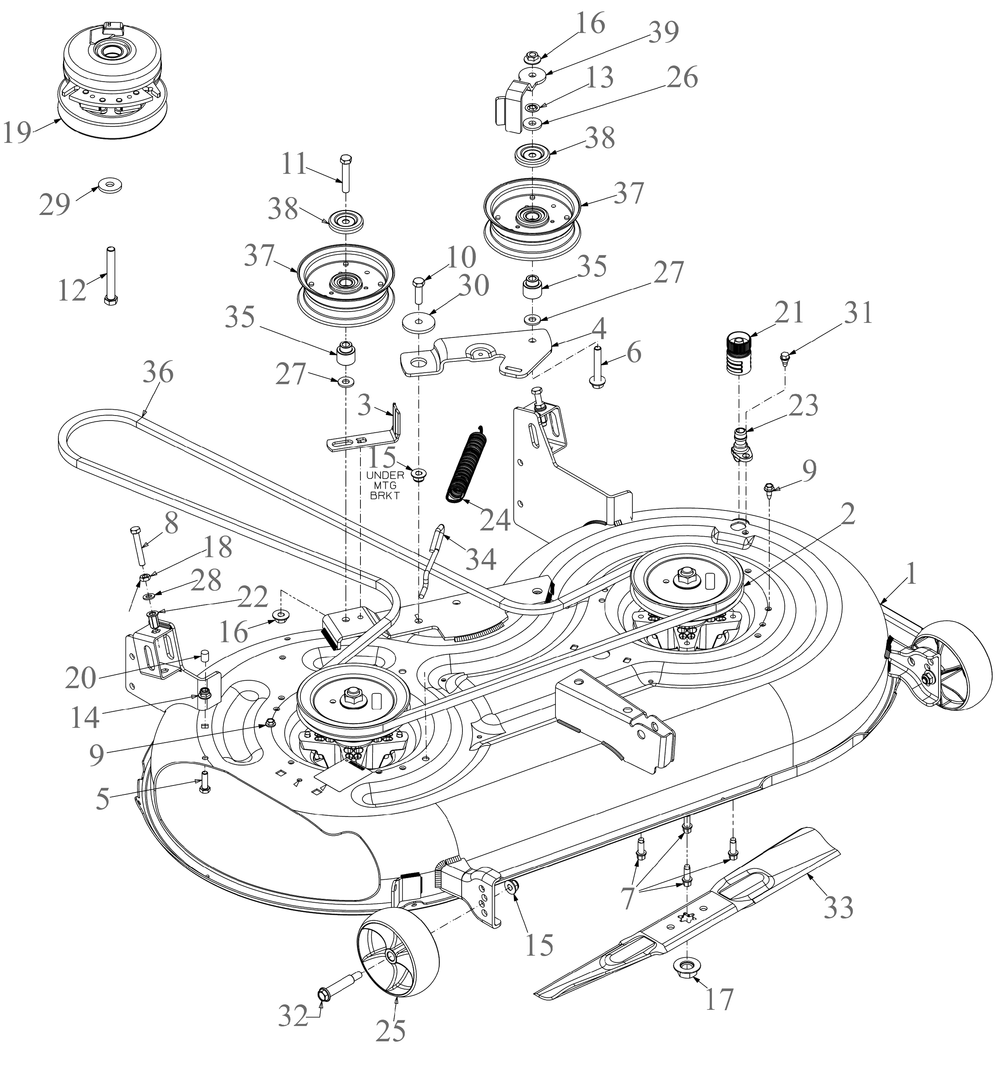 Deck 2 Diagram and Parts List for ZT1-42KH (17CS010)(2021) Cub Cadet Lawn Tractor